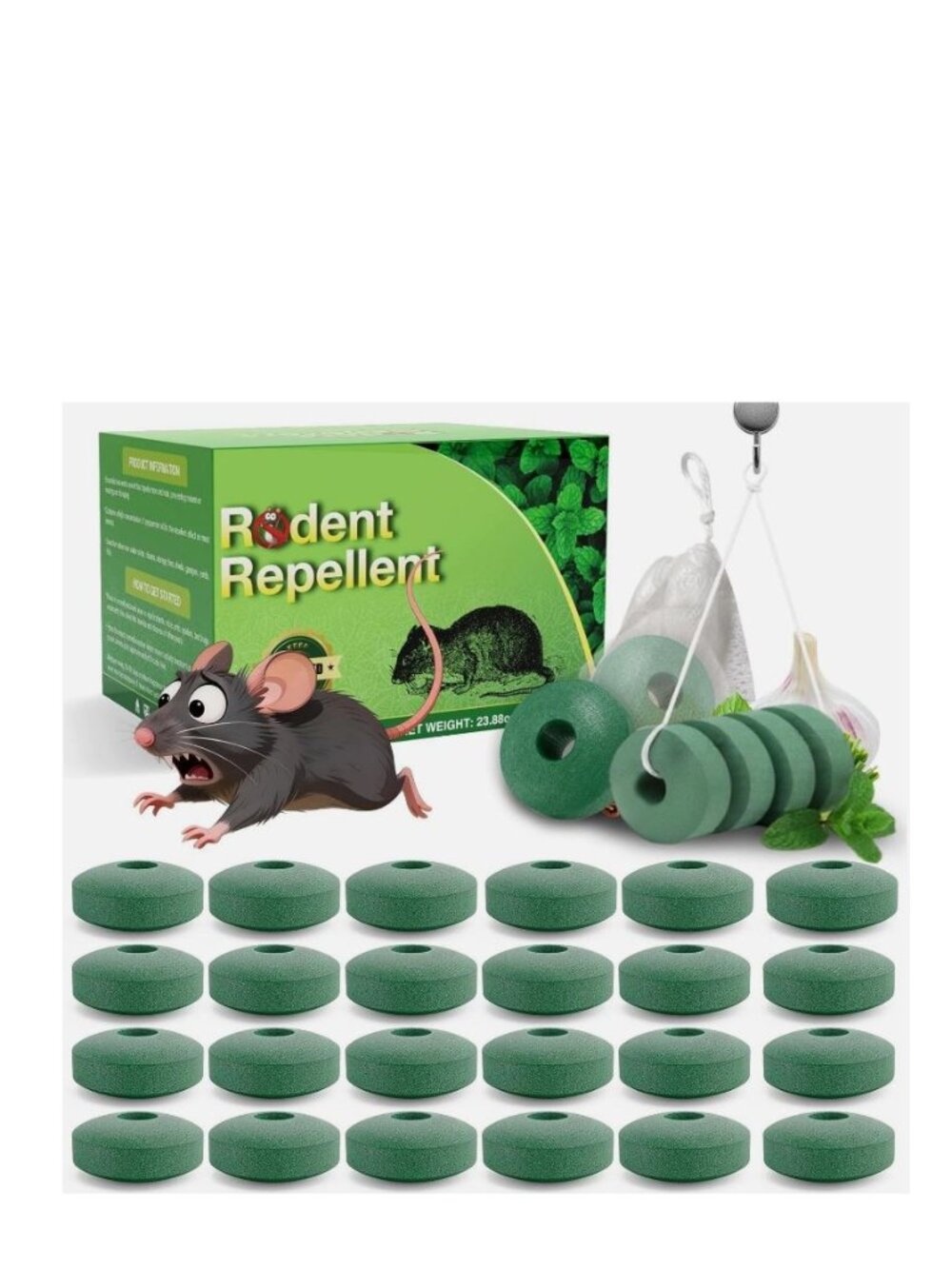 Mouse Rodent Repellent, 24 Pack Peppermint Oil Indoor Outdoor Pest Deterrent